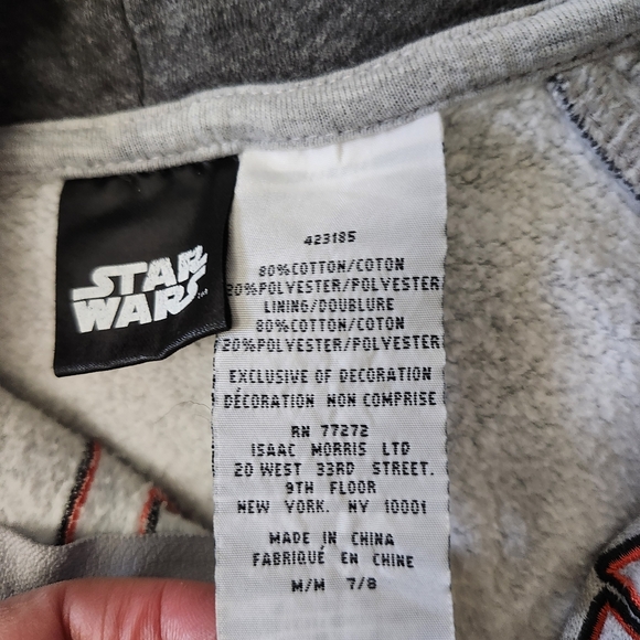 Star Wars Kids Black Gray Zip-Up Hoodie Sz M 7/8 Darth Vader Graphic Sweatshirt - Picture 2 of 5